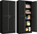 Polup Pantry Cabinet, 71 Inch Tall Kitchen Storage Cabinet, Metal Pantry Cabinet with Doors and Adjustable Shelves, Freestanding Heavy Duty Steel Utility Cupboard for Garage, Laundry, Black