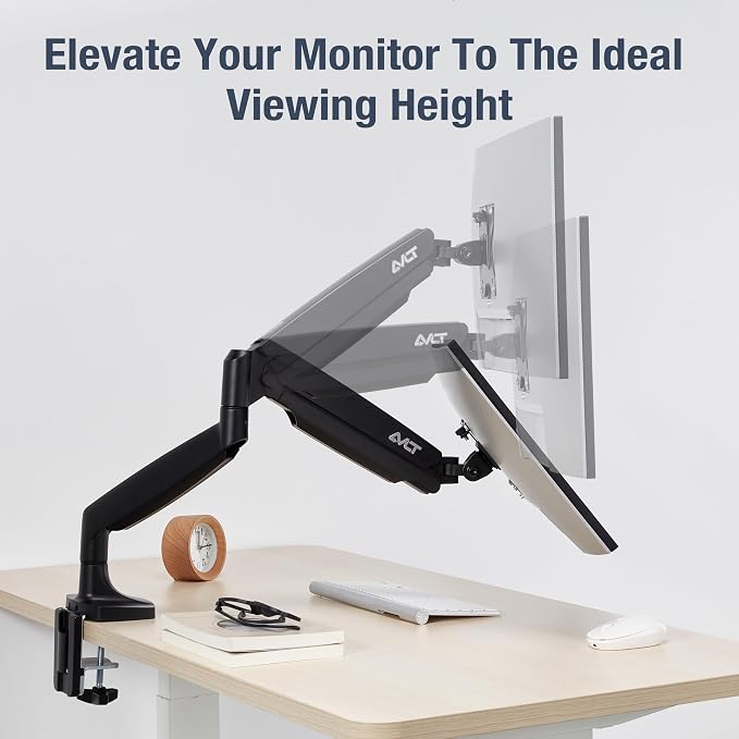 AVLT Single 17"-45" Monitor Arm Desk Mount Premium Mechanical Spring fits One Flat/Curved/Ultrawide Monitor Full Motion Height Swivel Tilt Rotation Adjustable, Black