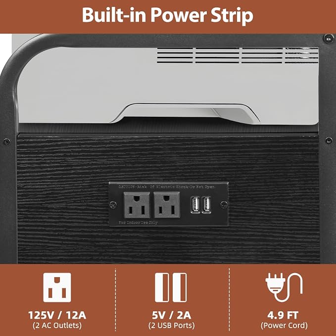 3-Tier Printer and Shredder Stand with Pull Out Shelf, 20" L x 14" W x 34" H Floor-Standing Printer Shredder Stand with Power Outlet, Printer Stand with Shredder Storage, Office Storage Rack