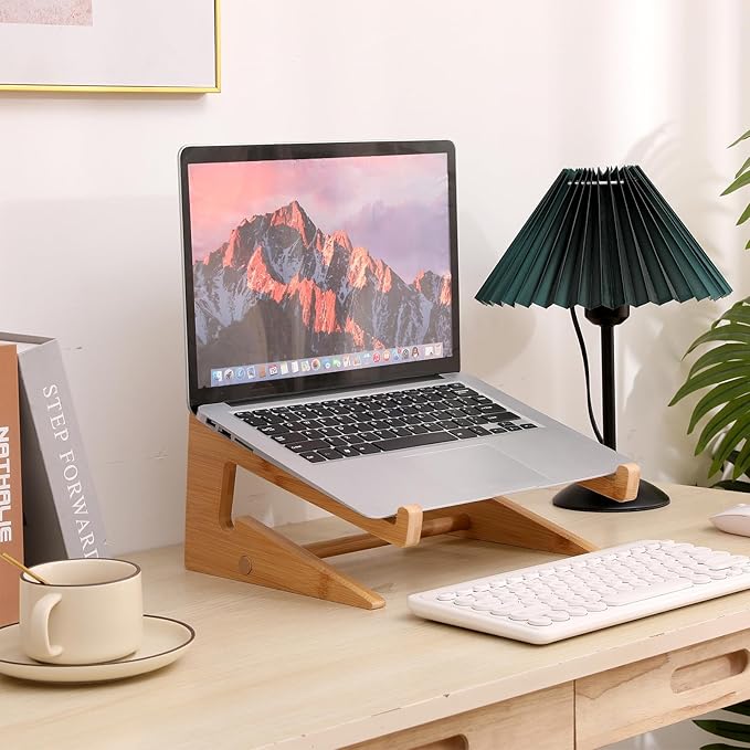 Wooden Laptop Stand Vertical Laptop for 13-18.6in Bamboo Stand for Desk,Laptop Stand Compatible with MacBook Air Pro/Dell XPS/Surface pro/HP/Pixelbook/Lenovo,More Laptops