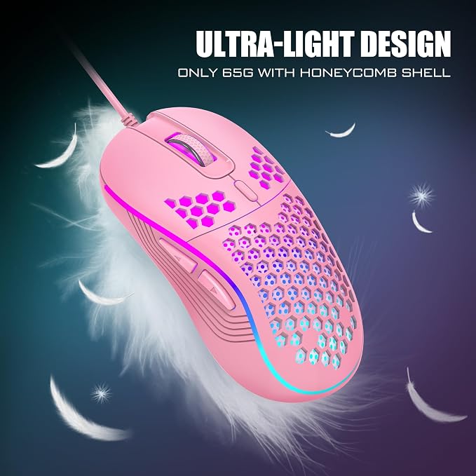 RedThunder 60% Gaming Keyboard and Mouse Combo, Ultra-Compact 61 Keys RGB Backlit Mini Keyboard, Lightweight 7200 DPI Honeycomb Optical Mouse, RGB Wired Gaming Set for PC MAC PS5 Xbox Gamer(Pink)