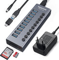 Powered USB 3.0 Hub, Wenter 10 Ports 36W Powered USB Hub, Aluminum USB Splitter with Individual On/Off Switches, SD/TF Card Readers and 12V/3A Power Adapter for PC/Laptops/MacBook Pro/Air/iMac/iPad