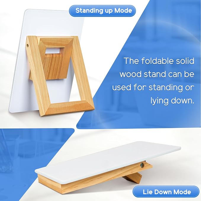 WALGLASS Desktop Glass White Board 9.5"x 6.7" with Reversible Wood Stand, Small Dry Erase Board, Portable Whiteboard for Desk, Reusable Desk Notepad with 2 Markers&Eraser for Home, Office