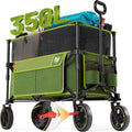 Timber Ridge 350L Extra Large Collapsible Folding Wagon Carts with Brake, Heavy Duty Outdoor Camping Utility Wagons with Extended Height, Adjustable Handle, Cup Holders, Side Bag(Green)