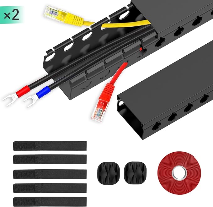Updated Cable Raceway Kit - 31 (2X15.4) Inch Open Slot Wire Covers for Cords, Under Desk Cable Management System to Hide Under Desk/Tv/Computer/Net/Power Cords, (Pack 2)