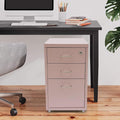 3-Drawer Metal File Cabinet, Mobile File Cabinet with Lock, Rolling Vertical Filing Drawers Under Desk for Home Office, 11 * 16 * 18.3in (Light Pink)