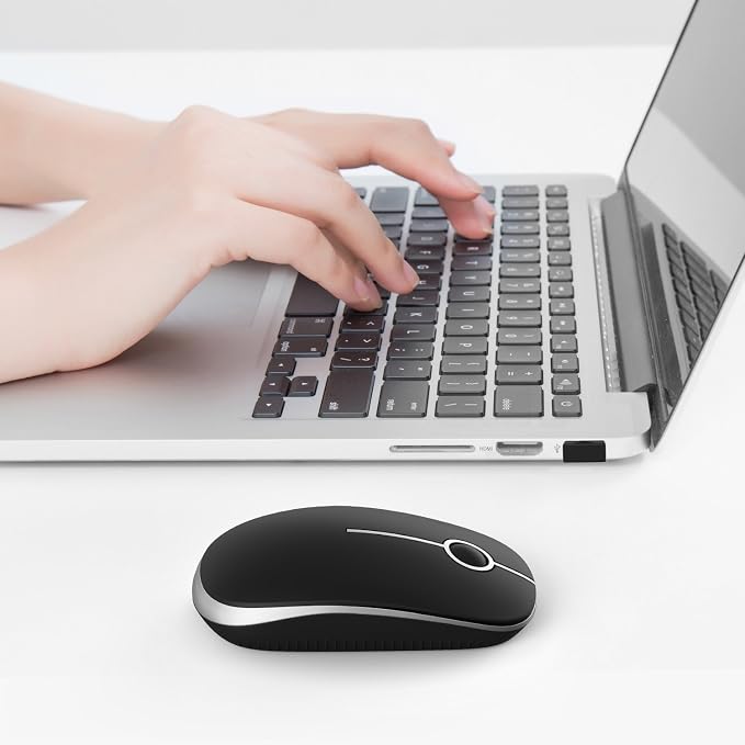 VssoPlor Wireless Mouse, 2.4G Slim Portable Computer Laptop Mouse with Nano Receiver Quiet Silent Optical Mice for Notebook, PC, Laptop, Computer-Black and Silver