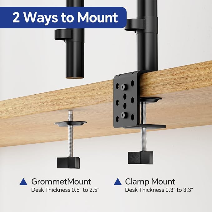 Simple Trending Dual Monitor Stand, Monitor Arm, Heavy Duty Adjustable Monitor Desk Mount for 2 Screens up to 27 Inches, (Black)