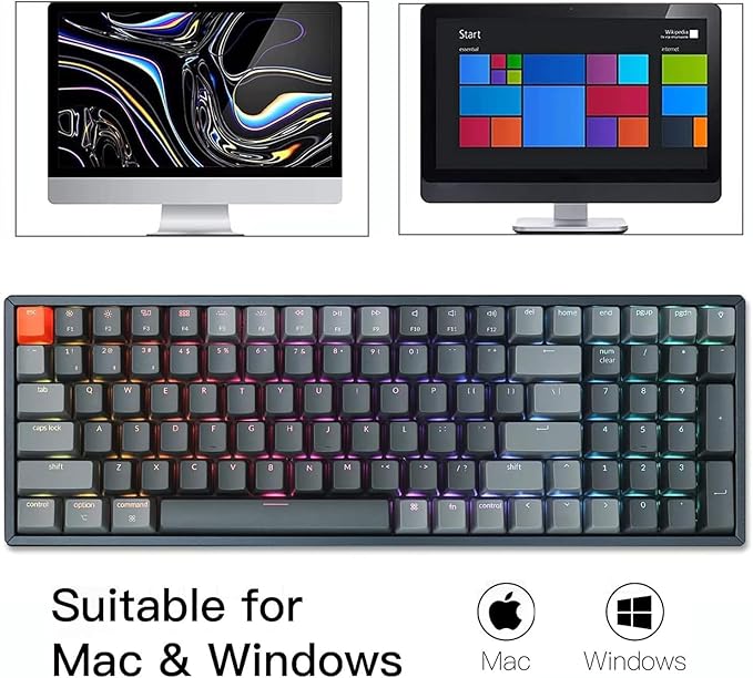 Keychron K4 Wireless Bluetooth/USB Wired Gaming Mechanical Keyboard, Compact 100 Keys 96% Layout RGB LED Backlit Gateron G Pro Red Switch N-Key Rollover, Aluminum Frame for Mac Windows, Version 2