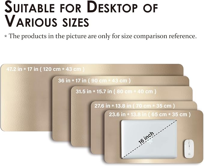 HOMIEAZICOZI Leather Desk Mat - Non-Slip PU Pad for Office and Home Organization Accessories Ideal Large Mouse Mats on Top of Desks (Champagne Gold,31.5''x 15.7'') (DPD-CG-M)