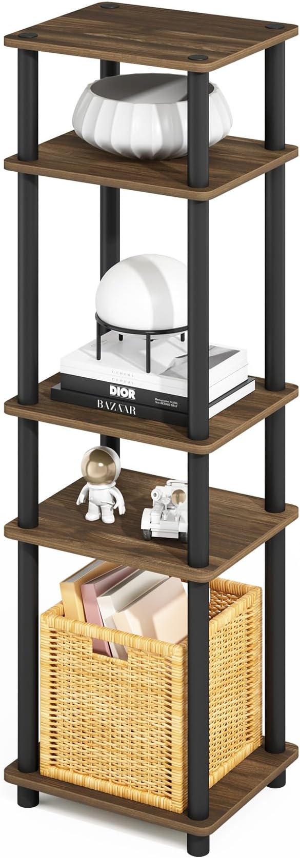 Furinno Turn-N-Tube Storage Shelves, Stackable Standing Shelf, Open Corner Shelf, for Organization and Storage, Living Room, Garage, Home Office, Columbia Walnut