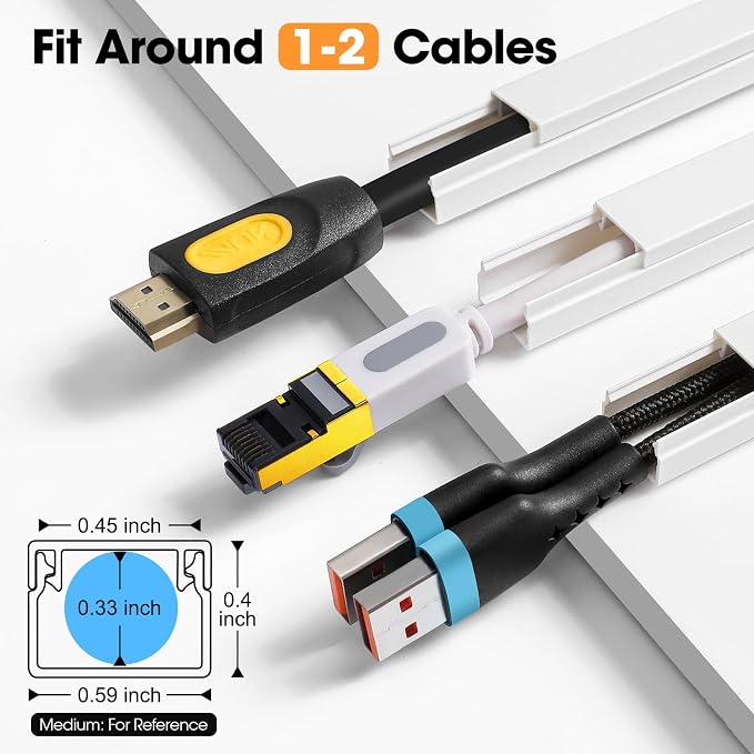 630in Cord Hider Kit, Cord Covers for Wires on Wall, Cord Hider for Wall Mount tv, tv Cable Hider Wall kit, Paintable Cable Raceway, Wire Covers for Cords, 40X L15.7in X W0.59in X H0.4in, White