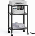 3-Tier Printer Stand with Storage, Mobile Printer Cart with Rolling Casters and Adjustable Feet, Under Desk Storage Shelf for Home Office, Small Printers,Black, 15.7" x 11.8" x 25.9"