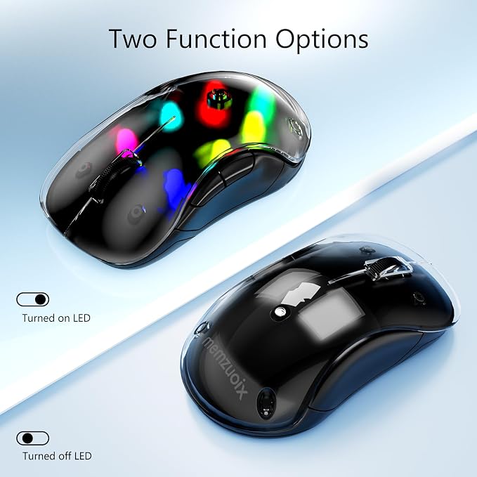memzuoix 2.4G LED Wireless Mouse, Rechargeable Ergonomic Mouse with Detachable Cover, 1200 DPI Portable Optical Computer Mouse with USB Receiver for Laptop, PC, Desktop and MacBook, 5 Buttons-Black