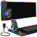 Mouse Pad with Foldable Phone Holder & Wireless Charger, XL RGB Gaming Mousepad 31.5"x11.8" Large Desk Mat for Keyboard, Home Desk Pad with Dual Qi Charging Station | 11 Colors & 5 Modes | Waterproof