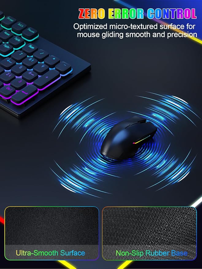 Mouse Pad with Foldable Phone Holder & Wireless Charger, XXL RGB Gaming Mousepad 31.5"x15.8" Large Desk Mat for Keyboard, Black Desk Pad with Dual Qi Charging Station | 11 Colors 5 Modes | Waterproof