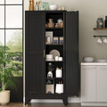 Bevivog Metal Kitchen Pantry Cupboard Cabinet, 71" Black Utility Storage Cabinets with 2 Doors and 4 Adjustable Shelves for Kitchen/Home Office/Dining Room/Living Room