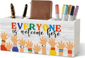Inspirational Classroom Welcome Pencil Pen Holder for Desk Organizer, Everyone is Welcome Here, Diversity Equality Classroom Wooden Box Decorations for Kids LGBT Pride Black Lives Matter
