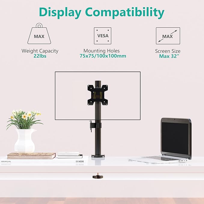 WALI Single Monitor Mount, Monitors Desk Mount, Single Monitor Arm Holds Screen Up to 32inch, 22lbs, Fully Adjustable Mount Designed for Home Office Application(M001S), Black