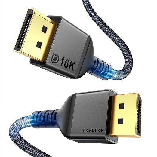 Maxonar VESA Certified 16K 80Gbps DisplayPort 2.1 Cable, 6.6 ft/2M DisplayPort Cable,16K@60Hz, 10K@60Hz, 8K@ 240Hz, 4K@ 540Hz, HDR, HDCP 2.2 for Gaming Monitor, RTX 5090,RX 9070,RTX 6000 Ada