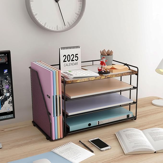 gianotter 4-Tier Paper Organizer With Magazine Holder, Desk Organizers and Accessories, Desk Accessories & Workspace Organizers, File Organizer for Office Supplies Storag (Wood, 4-Tier)