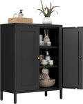 Bevivog Small Bathroom Storage Cabinet, Black Metal Locker Cabinet with 2 Doors and 2 Adjustable Shelves, Metal Floor Cabinets Sideboard for Home Office, Living Room, Hallway, Entryway