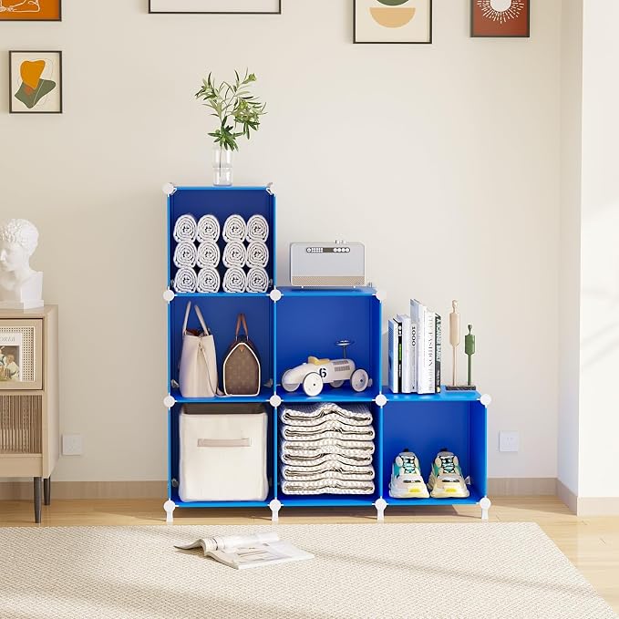 AWTATOS Cube Storage Organizer, 6 Cube Closet Organizers and Storage Shelves, DIY Stackable Bookshelf for Bedroom, Home, Admiral Blue