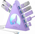 USB 3.0 Hub 7 Port, Vertical USB Splitter with RGB Lighting, 5Gbps High-Speed Data Transfer, 2FT Extension Cable, Tower USB Hub for PC, Laptop, MacBook, PS5, Xbox, Flash Drive, Printer (Light Purple)
