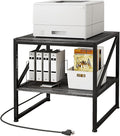 2-Tier Large Priner Stand with Charging Station, 20"×20" Under Desk Printer Table with Power Outlets and USB Ports for Home Office, Mini Fridge Stand, Storage Shelf for Scanner Fax Machine, Grey Oak