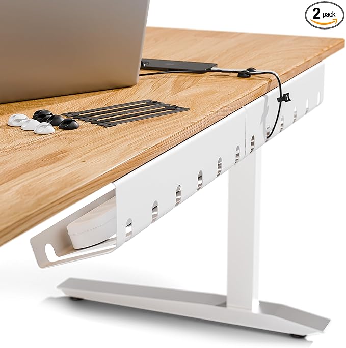 PAMO Cable Management Under Desk for Easy mounting Under-Table I Set of 2 - with 10X Cable Ties I Desk Organizer for Office/Home Office Table Thoughtful Cable Tray Holder