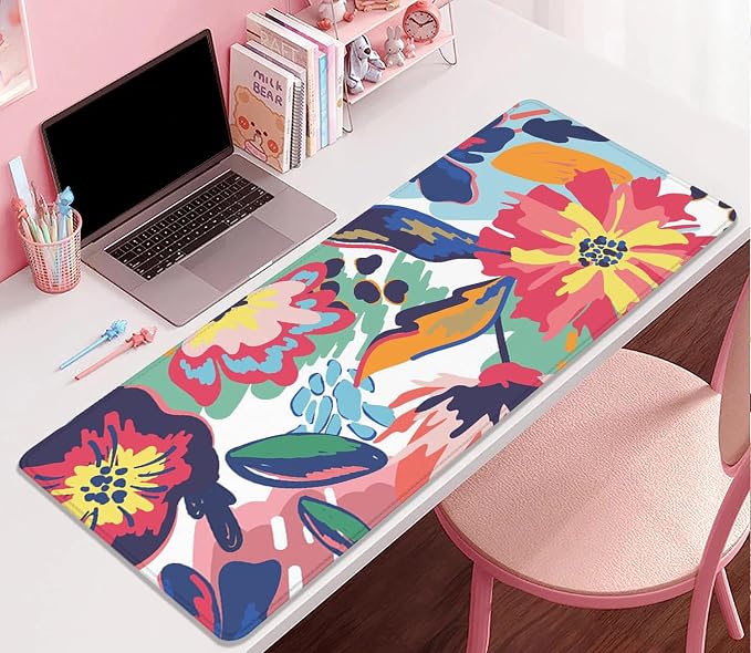Abstract Floral Leaves Mouse Pad Desk Mat,Boho Art Extended Gaming Mouse Pad with Stitched Edges,Non-Slip Waterproof Rubber Base for Office,Computer,Keyboard,Laptop and Home Desk Pad(27.5X11.8 in)