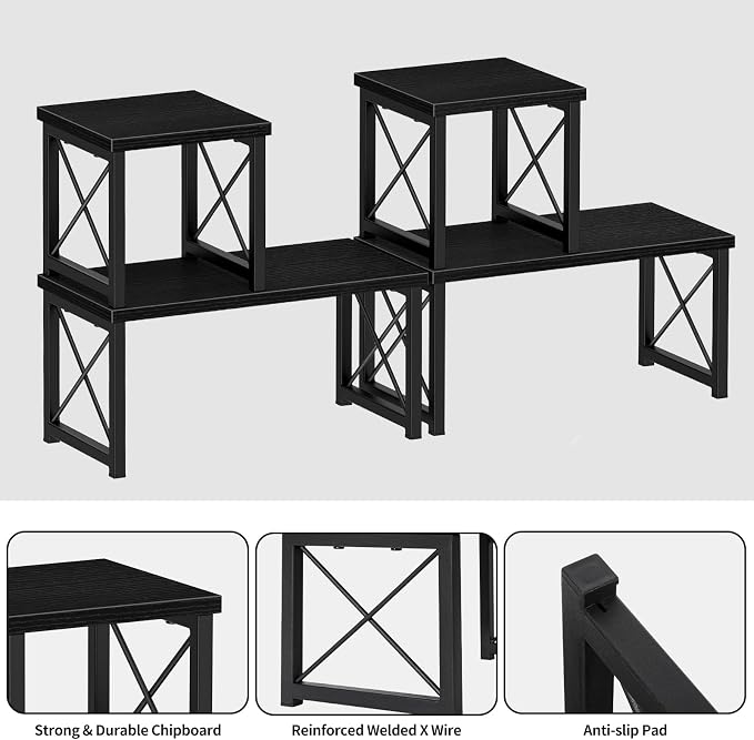 Honiter 2 Sets Desk Shelf, Desktop Organizer Shelf, Freestanding Small Bookshelf Desk Organizer, 2 Tier Independent Stackable Desktop Shelves, Desktop Office Storage Rack Display Shelf, Black