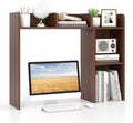 GOFLAME 5 Shelves Desktop Bookshelf, Wood Desk Hutch Dorm for Computer Desk, Countertop Display Rack, 3-Tier Desk Storage Organizer Shelf for Dormitory, Home Office, Study, Walnut