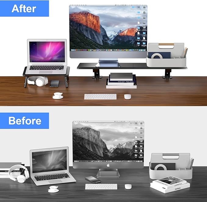 suptek Clamp-on 32 Inch Dual Monitor Desk Mount Riser Shelf Computer Stands for 2 Monitor,Laptop,Printer, Notebook,32.2” x 7.8” x 5.7”