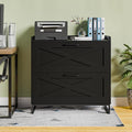 2 Drawer Lateral File Cabinet, Filing Cabinet with Charging Station for Letter/Legal/A4 Size Hanging Files, Modern Farmhouse File Storage Cabinet for Home Office, Printer Stand with Storage, Black