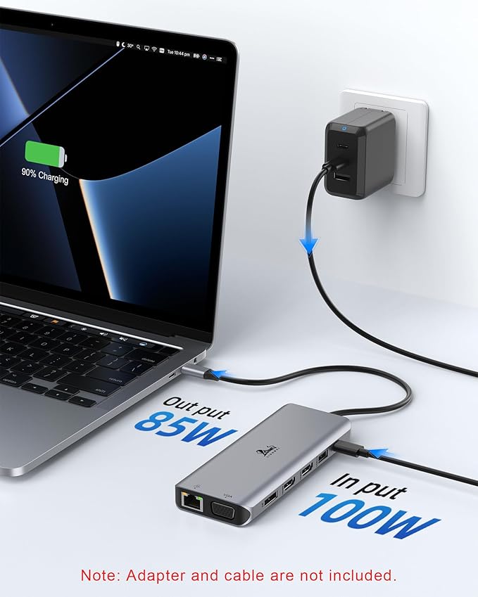 Laptop Docking Station 4 Monitors, Dual HDMI+8K DP+VGA, 10Gbps, 100W PD, 6 USB C/A Ports, Ethernet, SD/TF, LIONWEI 13 in 1 USB C Hub for MacBook/Dell/HP/Surface
