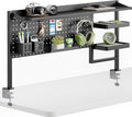 PEGZONE Clamp on Desk Shelf, 44" Desktop Shelving System, Black | with Pegboard and Accessories, Desktop Organizer with 2-Tier Shelf, Desk Pegboard for Office Home Gaming
