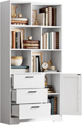 IRONCK Bookshelf, 70.9 Inch Tall Bookcase, White Book Shelf with Doors and 3 Drawers, 3-Tier Bookshelves with 6 Open Cubes for Home Office, Living Room, Study