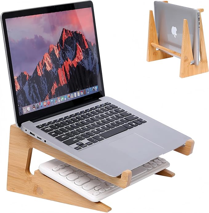 Wooden Laptop Stand Vertical Laptop for 13-18.6in Bamboo Stand for Desk,Laptop Stand Compatible with MacBook Air Pro/Dell XPS/Surface pro/HP/Pixelbook/Lenovo,More Laptops
