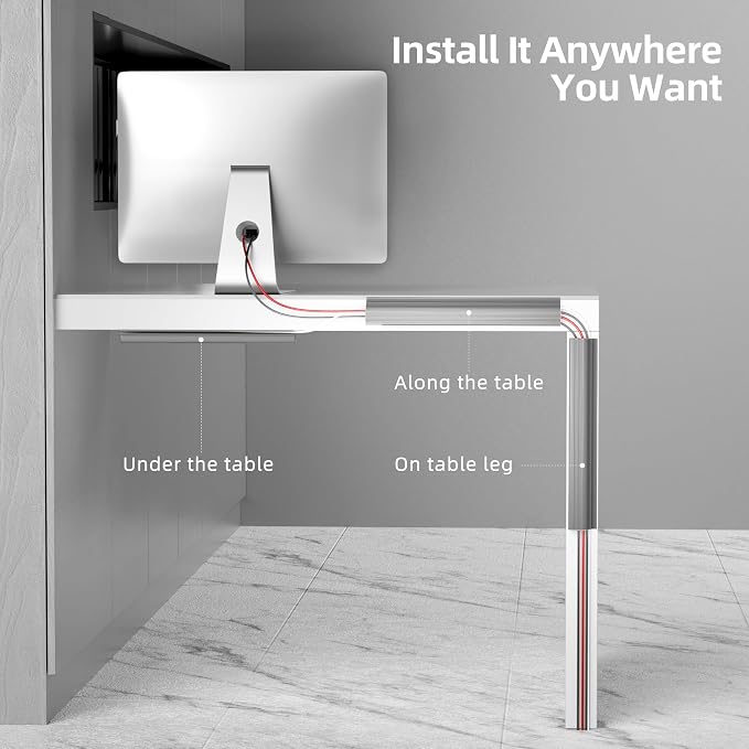 YECAYE 94.2 in Cable Management Under Desk,Easy Install Adhesive Mount Cord Hider,Cord Organizer,Wire Management,Wire Hider for Office Organization,Child & Pet Proof,Grey