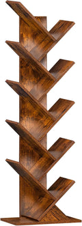 SHEEPAM 10 Tier Tree Book Shelf, Floor Standing Wood Bookshelf for Narrow Space, Storage Organizer Bookshelves for Books/CDs/Magazine, Bookcase with Shelves for Home Office, Living Room - Brown