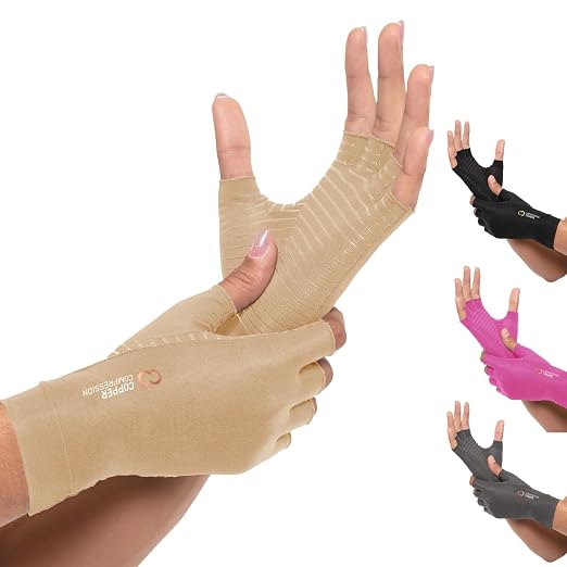 Copper Compression Arthritis Gloves | Fingerless Arthritis Carpal Tunnel Pain Relief for Men & Women | Hand Support Wrist Brace for Neuropathy, Rheumatoid, Tendonitis, Swelling, Crocheting,Typing (XS)