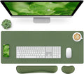 Bloss Leather Mouse Pad with Wrist Rest, Large Mousepad + Keyboard Pad, Non-Slip Desk Mat for Office, Home(27.6" x 13.8", Olive Green)