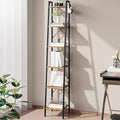 Hzuaneri Ladder Shelf, Bookshelf Bookcase, Freestanding Corner Storage Shelve with 2 Hooks for Home Office, Living Room, Kitchen, Bedroom, Industrial, 11.8"D x 13.4"W x 72.8"H, Rustic Brown BC13301B