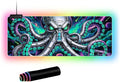 Cyberpunk Mechanical Octopus RGB Gaming Mouse Pad – 31.5"x11.8" XL LED Desk Mat with Neon Space Kraken Design, Upgraded Type-C Powered for PC & Laptop Setup