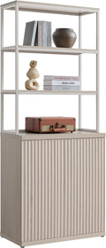 SICOTAS Book Shelf Fluted Bookshelf Cabinet - 75" Tall Bookcase 6 Tier Large Bookshelves with Doors Storage Modern Wide Book Shelves Case for Living Room Home Office Library, Metal Frame, White Alder