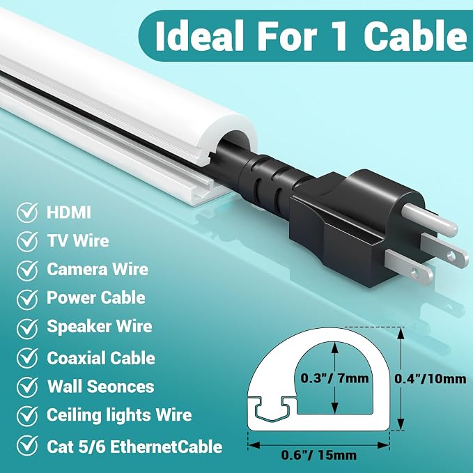 Self-Adhesive TV Cable Hider, Home Audio Flexible Wire Cord Management, RG6 Coaxial Cable Raceways, HDMI Cable Cord Hider, White (118 in/3m)