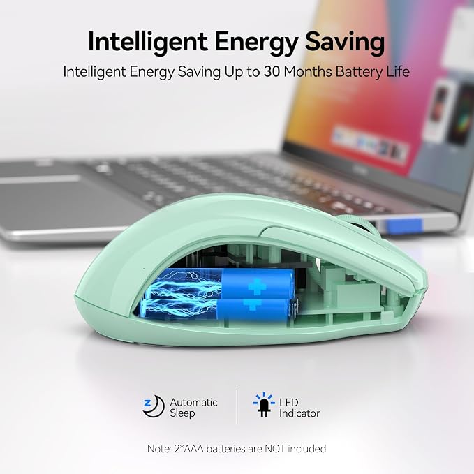TECKNET Wireless Mouse (2.4G & BT5.0/3.0) Silent 4800 DPI Computer USB A & Bluetooth Mouse 6 Buttons, Wide Compatibility - Green