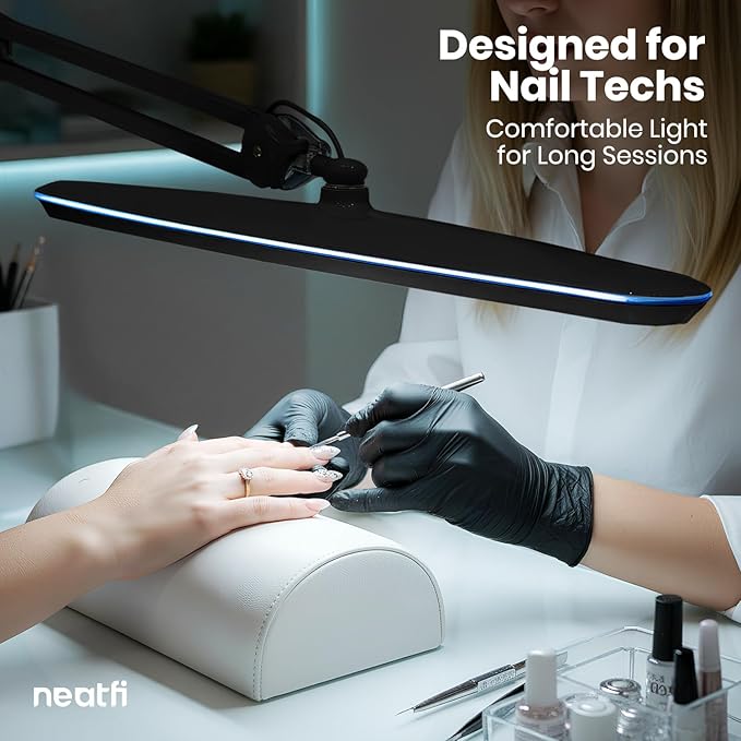 Neatfi XL 24W LED Desk Lamp – 2,200 Lumens | 23” Wide Shade | Dimmable Eye-Caring Task Light | Adjustable Arm | Office, Study, Crafting & Nail Techs (Black, Non-CCT with Base)