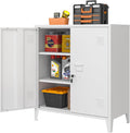 Metal Storage Cabinet 35.4”H Lockable Storage Cabinet (White) | With 2 Adjustable Shelves and Doors, White Small Storage Cabinet for Home Warehouse Office Garage